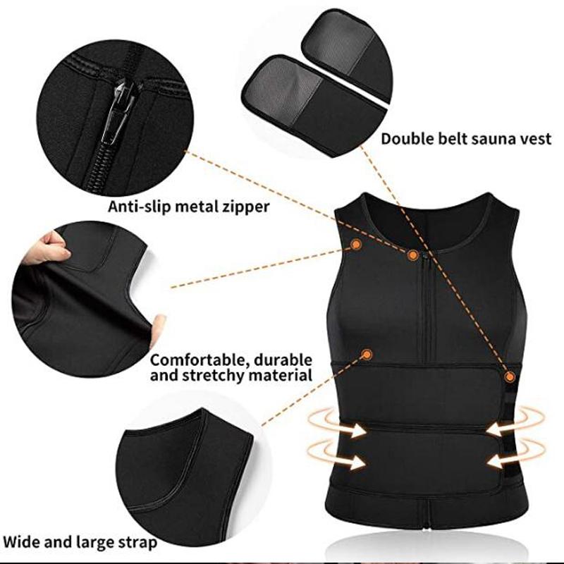 Men's Zipper Sauna Sweat Vest Waist Trainer Sports Tanks Top For Workout Excecise Sportswear Body Shaper