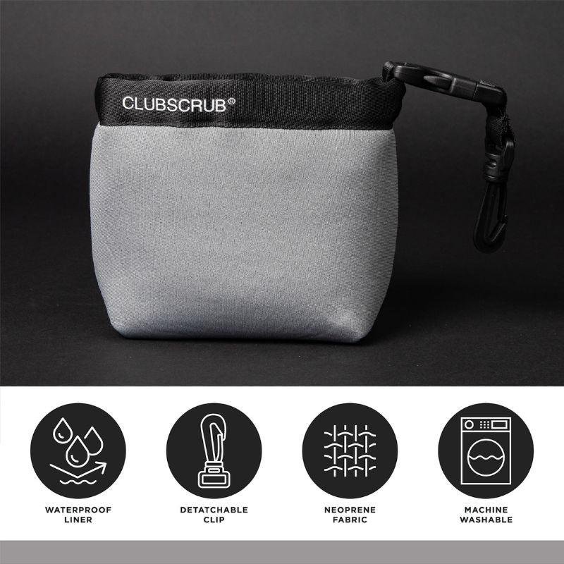 Gray Classic Club Scrub - Golf Club and Golf Ball Cleaning Bag, Waterproof Clean Face Technology Liner, Detachable Clip, Machine Washable, Cleans Club Grooves, Dry Exterior golf accessory golf towel