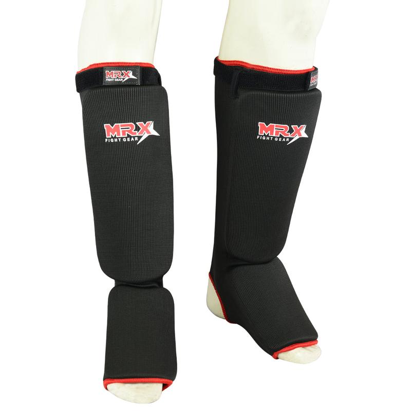 MRX BOXING & FITNESS Muay Thai Shin Guards Kick Boxing Leg & Foot Protector Pad MMA Shin Guard Extra Padding for Men or Women