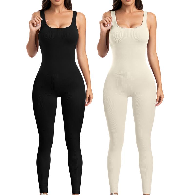 Women Backless U Back Jumpsuits Sleeveless Scoop Neck Bodycon Romper Workout Bodysuits Yoga Jumpsuits