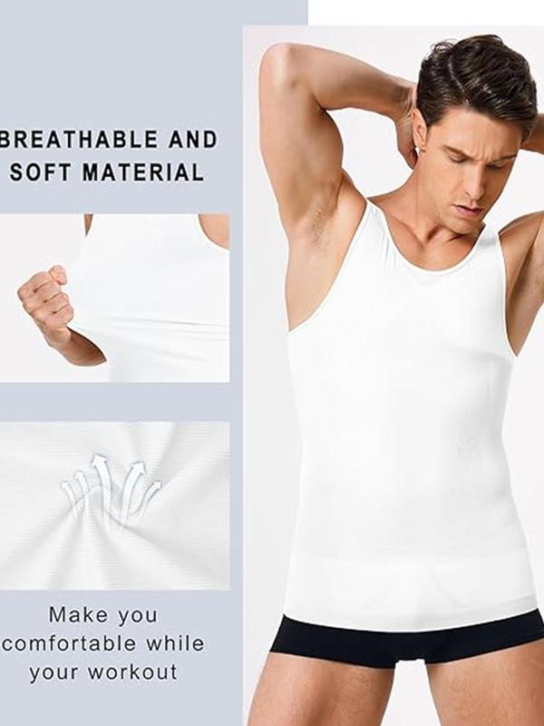 Men's Solid Color Compression Sleeveless Shapewear Vest, Fall Wear 2024, Casual Plain Comfortable Breathable Tummy Control Athletic Shaper Tank Top, Men's Shapewear Top for Daily Wear Activewear, Tank Tops for Men, Menswear Underwear