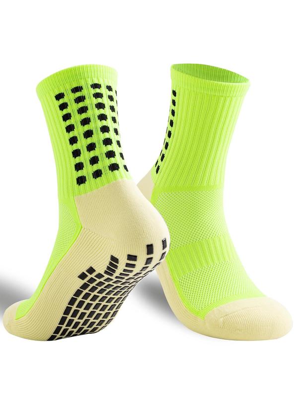 Men's 1 Pair Plain Crew Football Socks, Anti-slip High Stretch Soft Comfy Breathable Soccer Socks for Football Basketball Sports, Athletic Socks for All Seasons