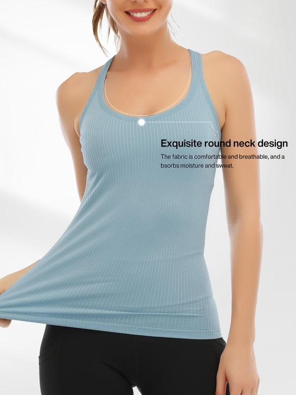 Women's Solid Scoop Neck Racerback Sports Vest, Sporty Quick Drying Breathable Tank Top, Workout Tops, Fall Sports Vests for Women 2024,running Vest, Ladies Gym Tops Sportswear for Yoga Running