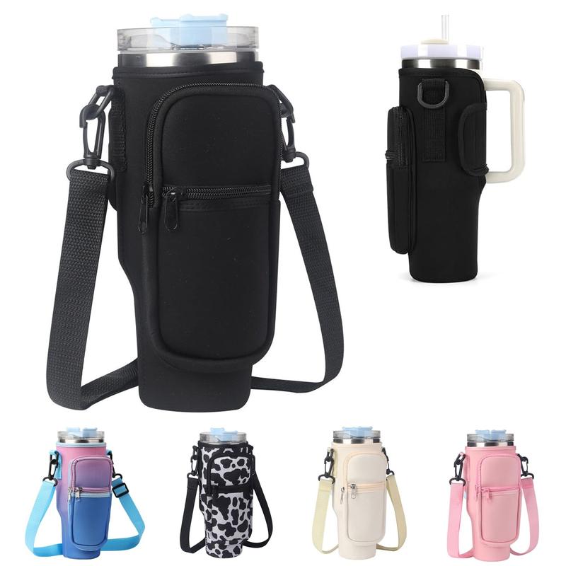 Water Bottle Carrier Bag with Phone Pocket, 1 Count Water Bottle Holder with Adjustable Strap, Drinkware Accessories for Outdoor