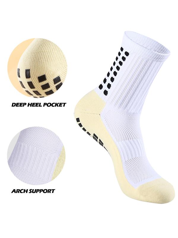 Men's 1 Pair Plain Crew Football Socks, Anti-slip High Stretch Soft Comfy Breathable Soccer Socks for Football Basketball Sports, Athletic Socks for All Seasons