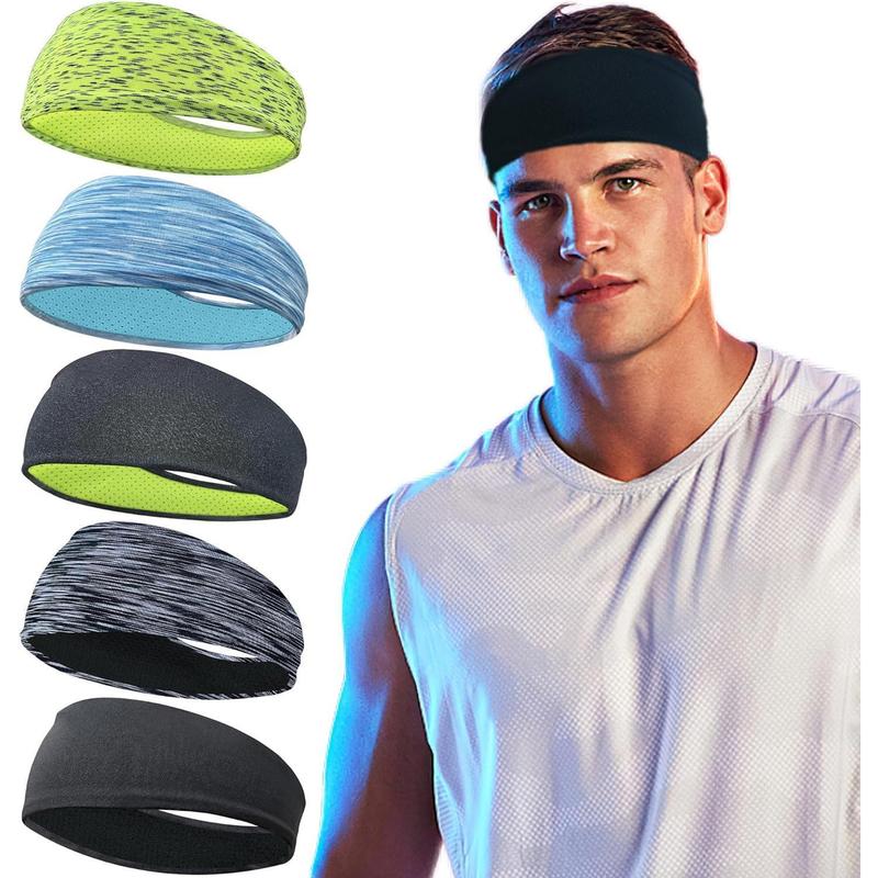 Father's Day gift 5 Pack Sports Headband for Men, Breathable Mesh Design, Reused & Washed Mens Headband Sweat Bands for Running Yoga Fitness Workout