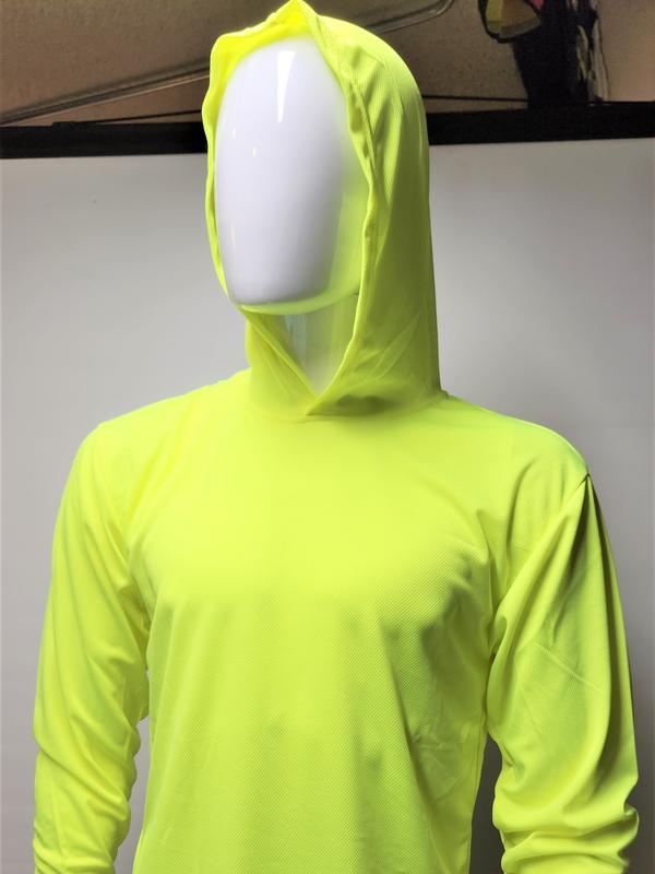 4 SHIRT PACK Hi Vis Long Sleeve Safety Shirt With Hoodie, Quick Dry Polyester Birdeye mesh   Ultra lightweight hoodie shirt Reflective Thin Pullover Long sleeves ( 4 SHIRTS PER ORDER)