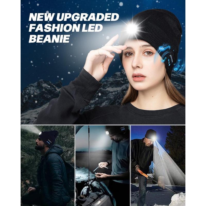 Bluetooth Beanie with LED Headlight and Removable Speakers, USB Rechargeable Knit warm winter Hat balaclava Hat for Music and Calling, sport,outdoor,Perfect for Christmas, Birthday, New year Gfit Year Gift