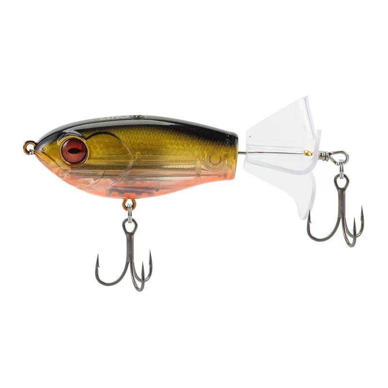 Multicolored Hardbait Topwater Whopper Plopper Fishing Supply 4.33in 0.51oz with Treble Propeller Blade Floating Rotating Tail Freshwater Saltwater