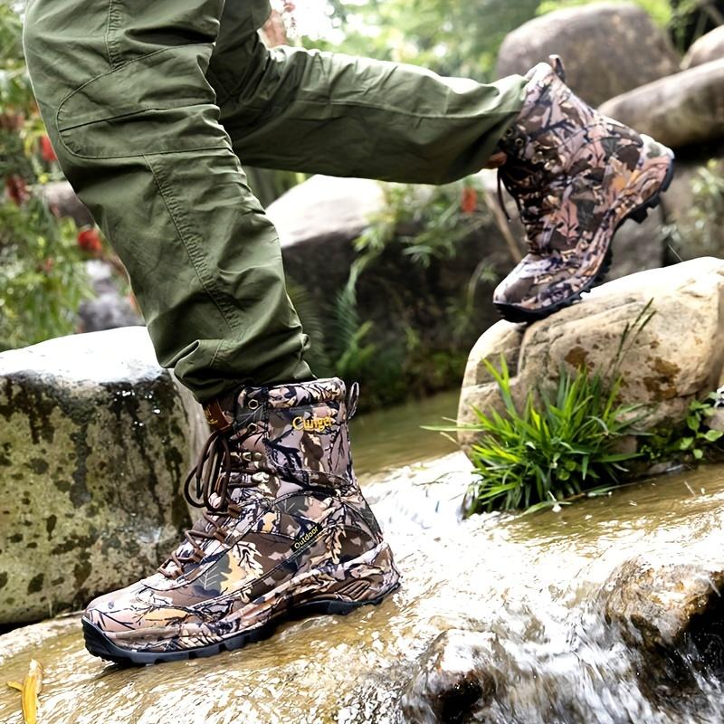 Vintage Outdoor Camouflage Mid-Top Hiking Boots - All-Season Abrasion-Resistant Hunting Shoes with Support & Wrapping, Lace Closure, Fabric & Canvas Upper, Rubber Sole