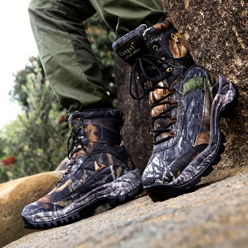 Vintage Outdoor Camouflage Mid-Top Hiking Boots - All-Season Abrasion-Resistant Hunting Shoes with Support & Wrapping, Lace Closure, Fabric & Canvas Upper, Rubber Sole