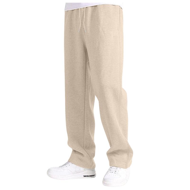 Mens Fleece Sweatpants High Waist Drawstring Straight Leg Pants Male Bottom Sweatpants Joggers Trousers Autumn Winter Streetwear