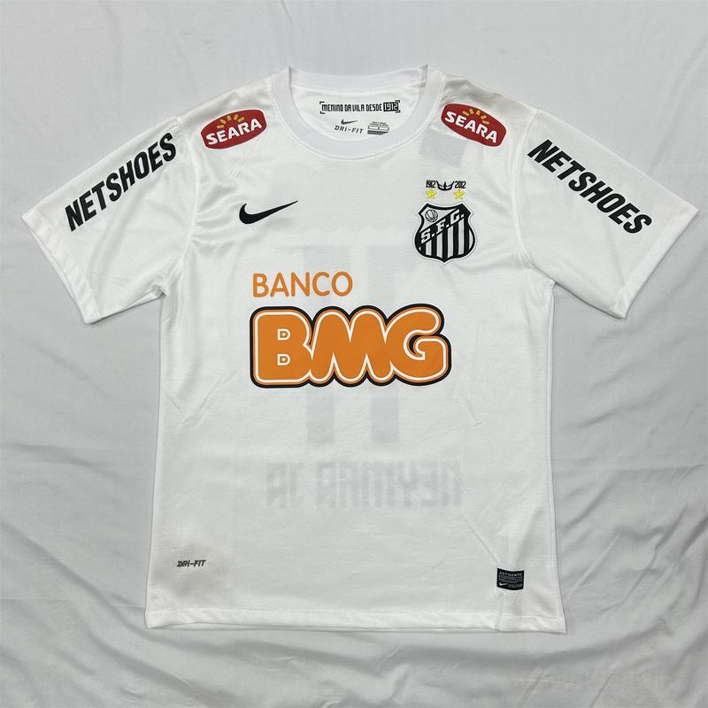 NIKE 11 12 Santos FC Home Short Sleeve Jersey NO.11 Neymar JR Retro Soccer Jersey White Fans Version