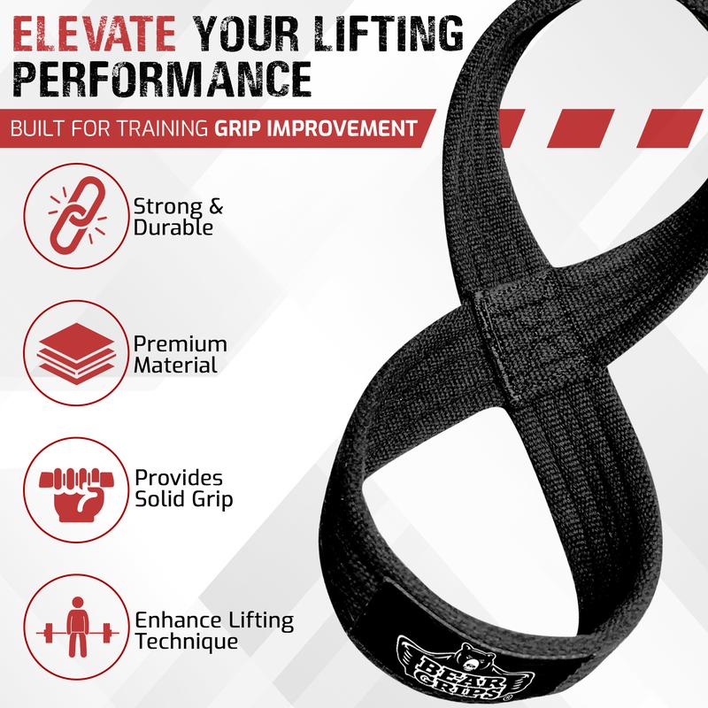 Bear Grips Figure 8 Lifting Wrist Straps - Durable and Comfortable Fitness Equipment Wrist Support Wraps for Men and Women - Breathable Padded Gym Equipment Wrist Wraps for Weightlifting, Strength Training