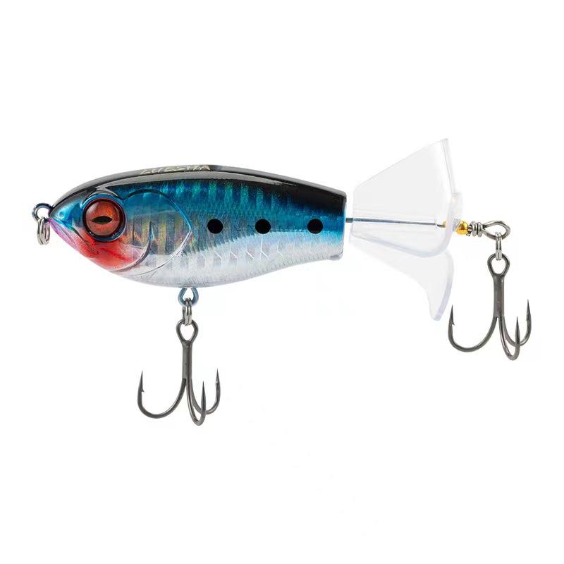 Multicolored Hardbait Topwater Whopper Plopper Fishing Supply 4.33in 0.51oz with Treble Propeller Blade Floating Rotating Tail Freshwater Saltwater