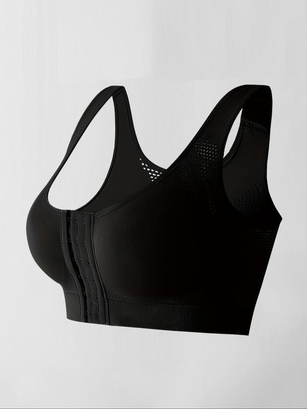 Sporty Women's Hollow Out Wireless Sports Bra, Sports Buckle Front Plain Push Up Lingerie Top, Ladies Sportswear for Indoor Outdoor Wear