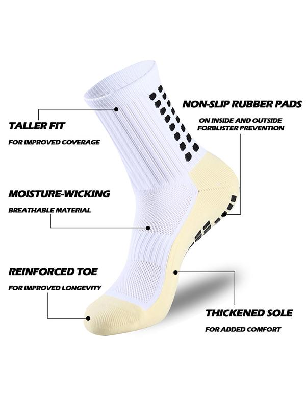 Men's 1 Pair Plain Crew Football Socks, Anti-slip High Stretch Soft Comfy Breathable Soccer Socks for Football Basketball Sports, Athletic Socks for All Seasons