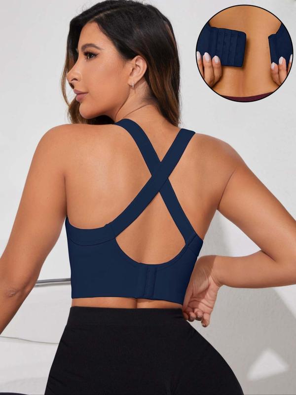 Women's Criss Cross Backless Sports Bra, Solid Color Sleeveless Sports Top for Yoga Gym Workout, Ladies Sportswear Clothing for Indoor Outdoor Wear, Back To School Bra