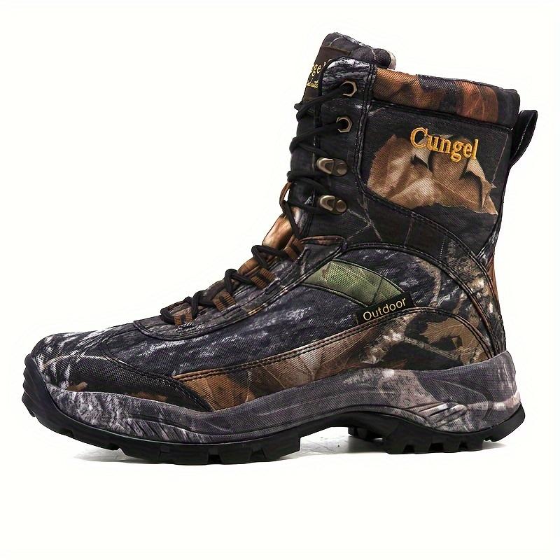 Vintage Outdoor Camouflage Mid-Top Hiking Boots - All-Season Abrasion-Resistant Hunting Shoes with Support & Wrapping, Lace Closure, Fabric & Canvas Upper, Rubber Sole