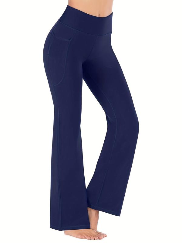 Women's Slim High Waist Pocket Flare Leg Pants Leggings, Groove Outfits, Casual Comfy High Stretch Seamless Bell Bottom Yoga Workout Gym Sports Trousers, Fall Ladies Back To School Sportswear Clothing, Fall Outfits 2024, Please Purchase A Size Up