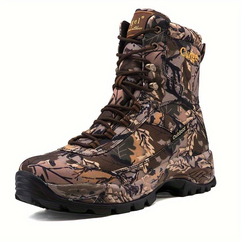 Vintage Outdoor Camouflage Mid-Top Hiking Boots - All-Season Abrasion-Resistant Hunting Shoes with Support & Wrapping, Lace Closure, Fabric & Canvas Upper, Rubber Sole