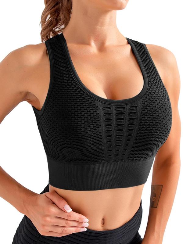 Women's 3pcs Plain Cut Out Sheer Sports Vest with Removable Pads Design, Breathable Comfortable Scoop Neck Sports Top for Yoga Running, Ladies Sportswear for All Seasons