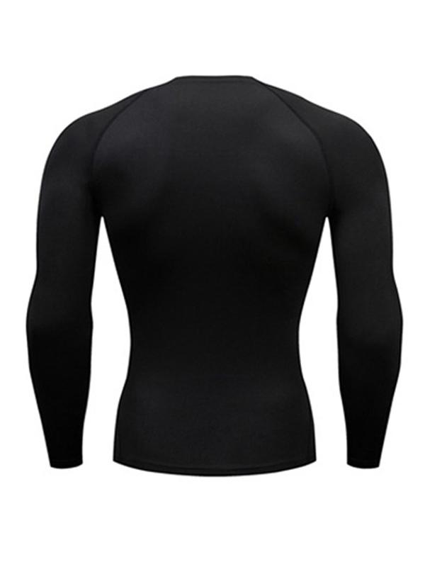 Men's Solid Round Neck Sports Tee, Tight Quick Drying Long Sleeve Crew Neck T-Shirt for Gym Workout Running, Casual Sporty Top for Spring & Fall