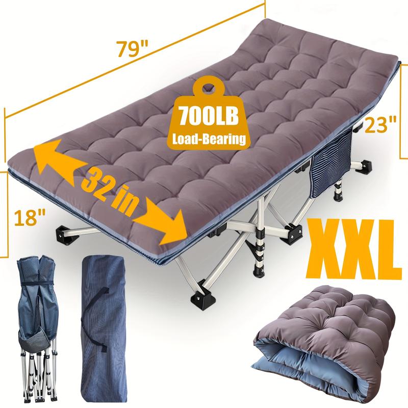 Oversized Camping Cot XXL 32 Inches Width With Comfortable Mattress Extra Wide Cots For Sleeping Folding Cot Camping Bed Heavy Duty With Carry Bag For Adults Home Office Outdoor