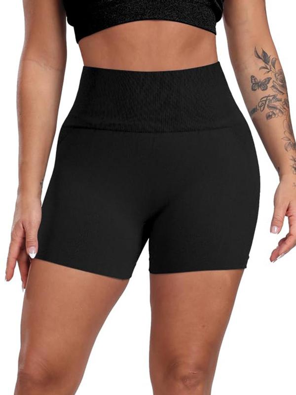 Women's Solid High Waist Sports Shorts, Breathable Comfortable Wide Waistband Skinny Shorts, Gym Shorts, Ladies Sportswear for Indoor Outdoor Wear