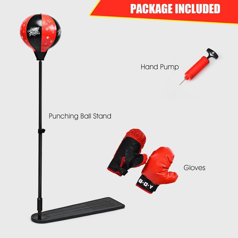 Costzon Boxing Ball Set, Punching Bag with Adjustable Height Standing Base, Freestanding Boxing Punch Exercise Bag with Gloves and Hand Pump