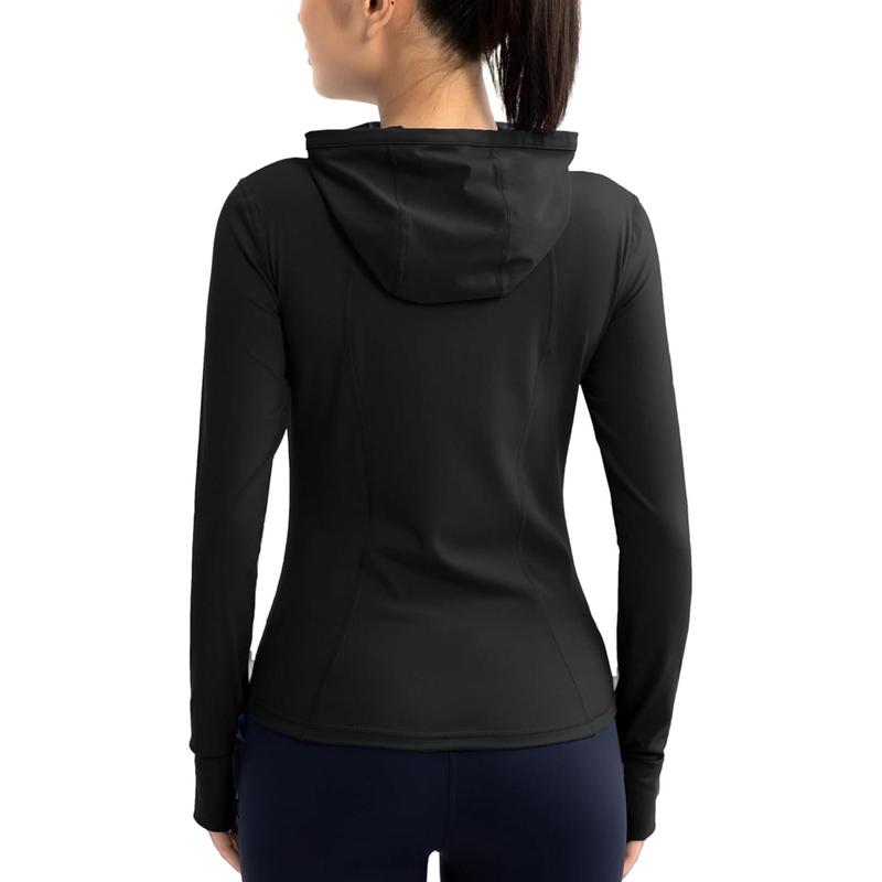 Hooded Athletic Jackets For Women Zip Up Workout Jacket With Pockets Women's Yoga Jackets Slim Fit With Thumb Holes