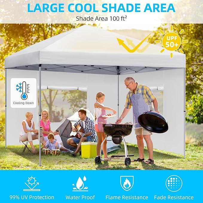 YITAHOME 10x10 Pop Up Canopy Tent with 4 Removable Sidewalls, Easy Set-Up Outdoor Canopy with 3 Mesh Windows, 4 Ropes & 8 Stakes and 1 Carry Bag for Patio, Party, Exhibition, Picnic, Market（White）