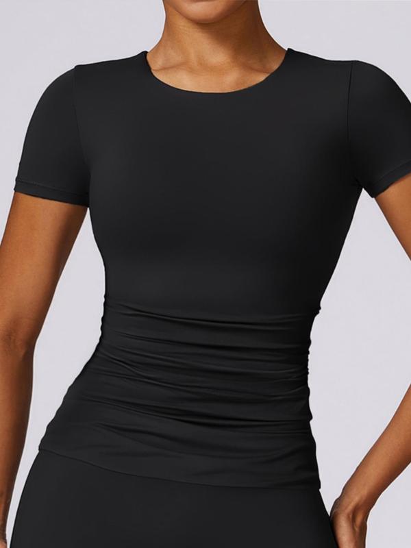 Women's Solid Round Neck Sports Tee, Quick-drying Yoga Clothing for Fall, Short Sleeve Fitness Top, Fall T Shirts for Women, Outdoor Running Short Sleeve Top for Sportswear, Black Girl Outfits Going Out Tops 2000S