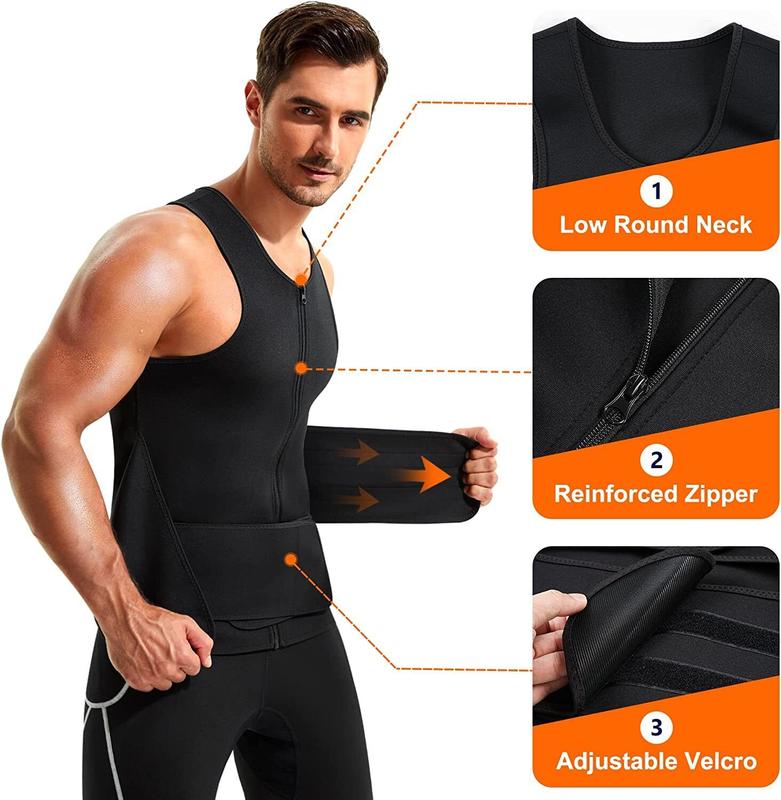 Men's Zipper Sauna Sweat Vest Waist Trainer Sports Tanks Top For Workout Excecise Sportswear Body Shaper