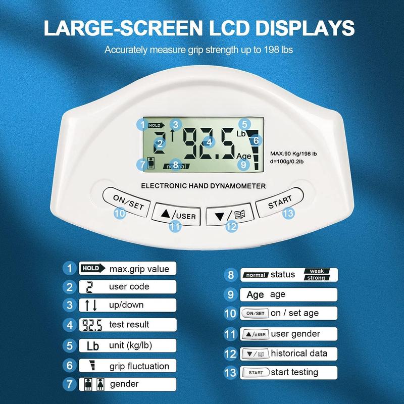 Grip Strength Tester Trainer - Dynamometer Handgrip Measurer Meter, Handheld Strengthener Exerciser for , School, and Home Use (198Lbs   90Kgs)