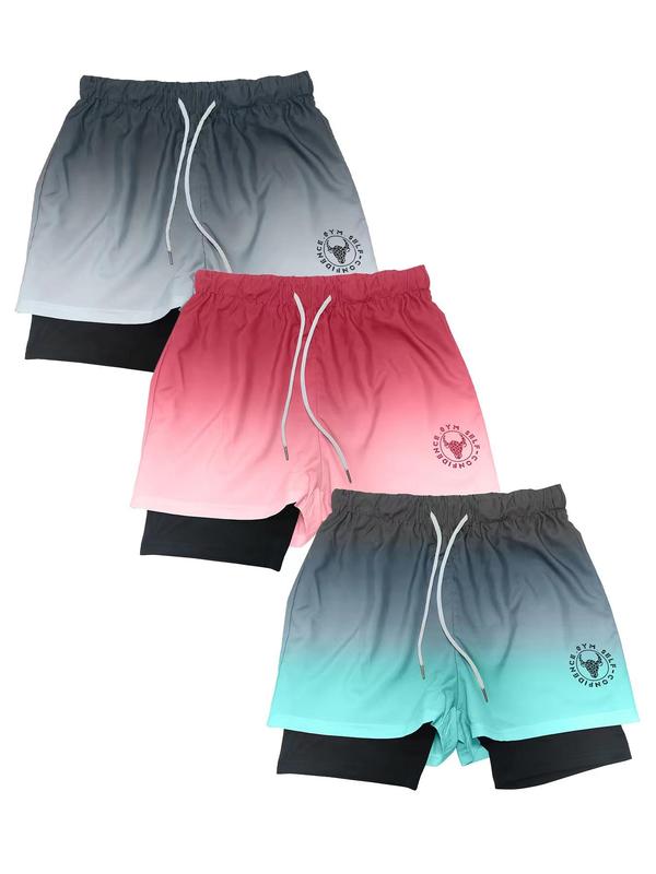 Men's Ombre Print 2 in 1 Drawstring Waist Sports Shorts, Gym Shorts, Regular Fit Casual Sporty Breathable Comfortable Shorts for Outdoor Workout Running, Men's Sport & Outdoor Clothing for All Seasons