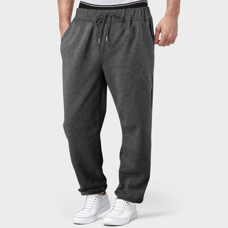 Mens Fleece Sweatpants High Waist Drawstring Straight Leg Pants Male Bottom Sweatpants Joggers Trousers Autumn Winter Streetwear