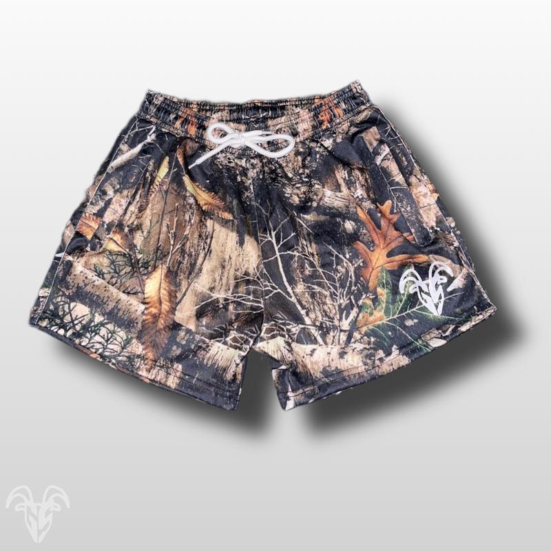 Men's Goat Strength Mesh Shorts   Men's Shorts 5 inch inseam CAMO Shorts Gym Breathable Elastic Workout | Realistic camouflage athletic shorts