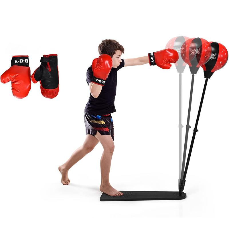 Costzon Boxing Ball Set, Punching Bag with Adjustable Height Standing Base, Freestanding Boxing Punch Exercise Bag with Gloves and Hand Pump