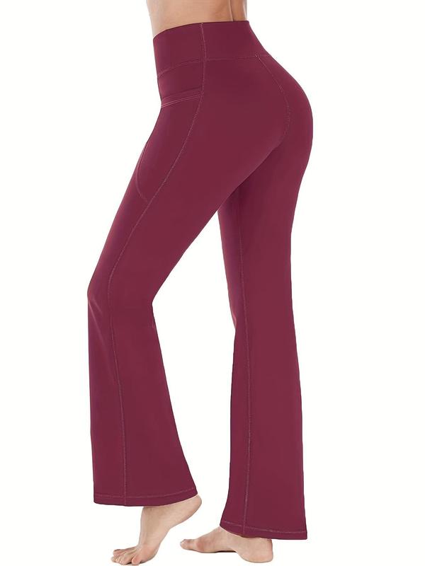 Women's Slim High Waist Pocket Flare Leg Pants Leggings, Groove Outfits, Casual Comfy High Stretch Seamless Bell Bottom Yoga Workout Gym Sports Trousers, Fall Ladies Back To School Sportswear Clothing, Fall Outfits 2024, Please Purchase A Size Up