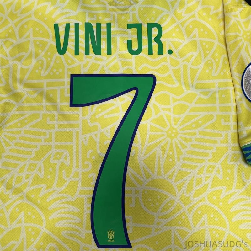 2024 Copa America Brazil Home Vini JR No.7 Yellow Short Sleeve Football Jersey