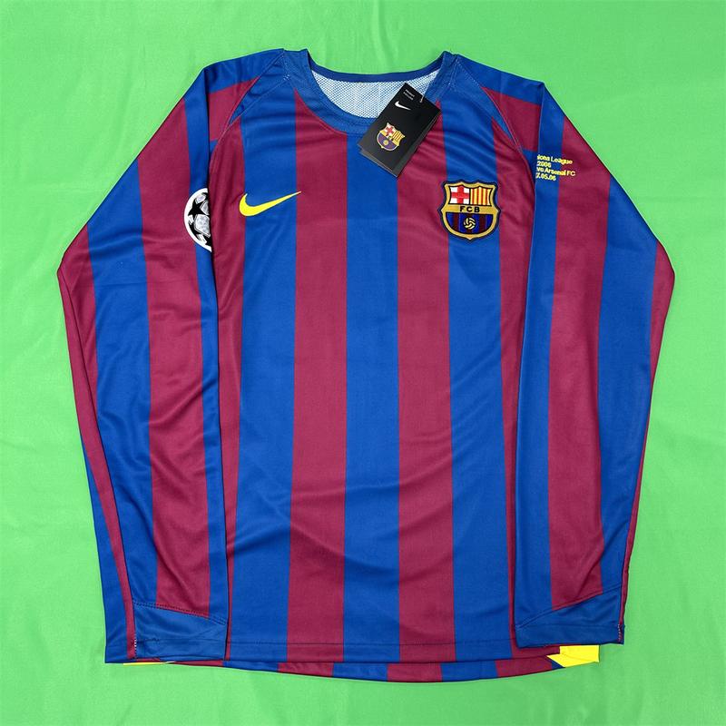 Nike 0506 FC Barcelona Home Long Sleeve Red Blue Top No. 10 Ronaldinho Soccer Jersey Quick Dry Final Edition