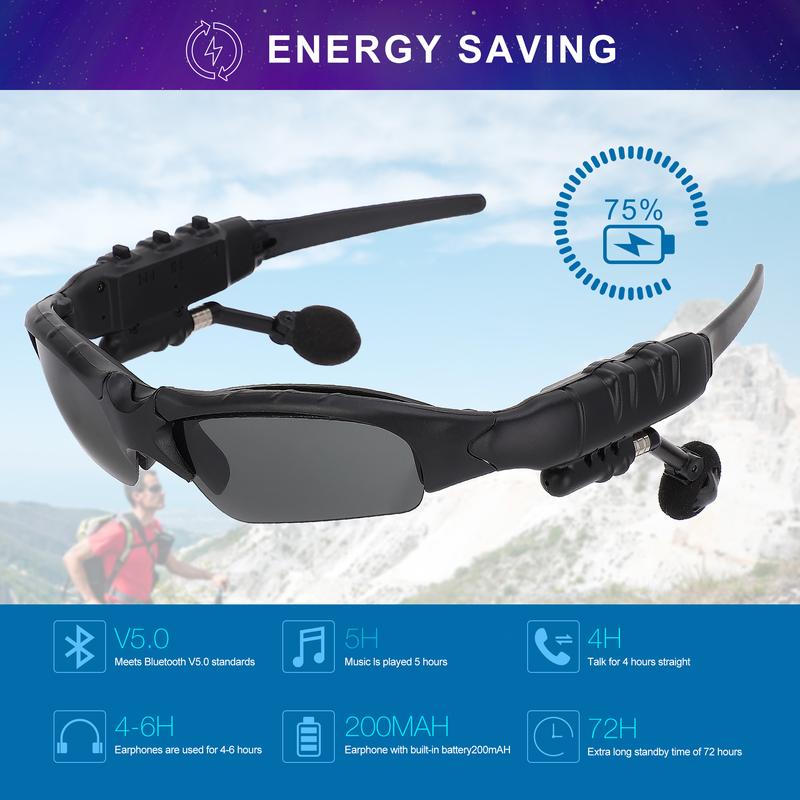 Wireless Bluetooth Sports sunglasses for outdoor, driving and cycling, Bluetooth polarizing sunglasses BT 4.1 built-in speaker stereo 10 meter wireless smart glasses