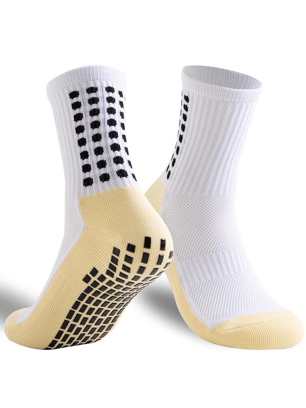 Men's 1 Pair Plain Crew Football Socks, Anti-slip High Stretch Soft Comfy Breathable Soccer Socks for Football Basketball Sports, Athletic Socks for All Seasons