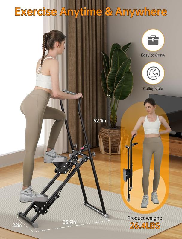 Climber & Stepper for Exercise, Full Body Workout Machiine, 300LBS Capacityne with Adjustable Incl,  No Hydraulic Oil Heat Degradation, Rope and Pulley Resistance System, LCD Monitor for Home Gym