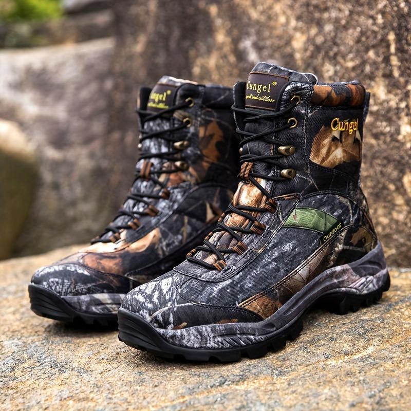 Vintage Outdoor Camouflage Mid-Top Hiking Boots - All-Season Abrasion-Resistant Hunting Shoes with Support & Wrapping, Lace Closure, Fabric & Canvas Upper, Rubber Sole