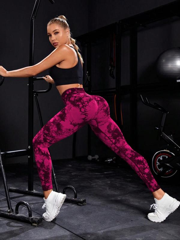 Women's Plain & Tie Dye Print Ruched High Waist Sports Leggings, Sporty Comfy Breathable Skinny Pants for Yoga Gym Workout Running, Ladies Sportswear for All Seasons, Gym Clothes