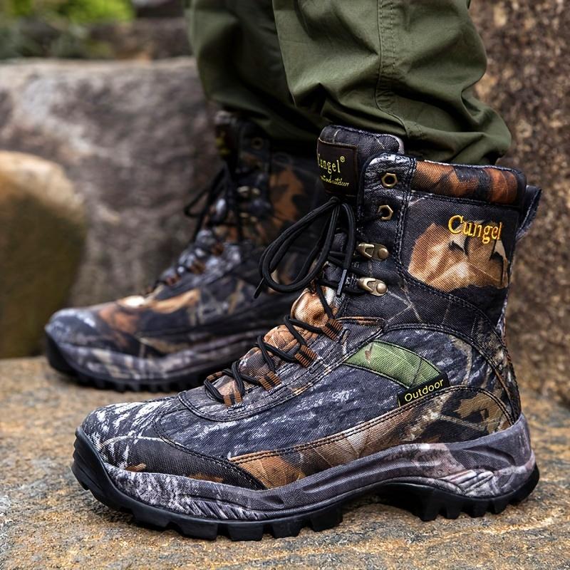 Vintage Outdoor Camouflage Mid-Top Hiking Boots - All-Season Abrasion-Resistant Hunting Shoes with Support & Wrapping, Lace Closure, Fabric & Canvas Upper, Rubber Sole