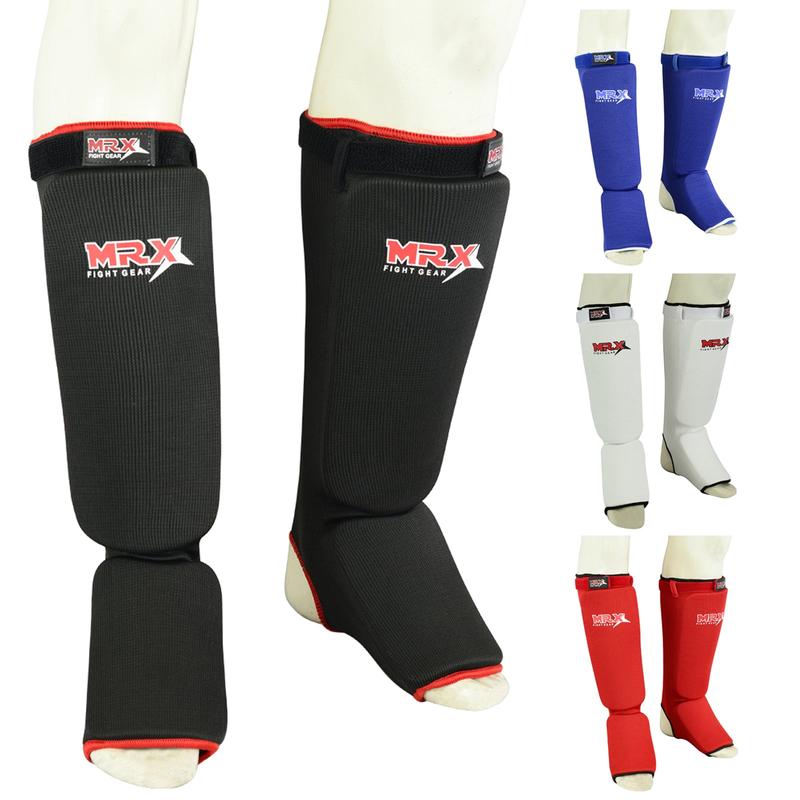 MRX BOXING & FITNESS Muay Thai Shin Guards Kick Boxing Leg & Foot Protector Pad MMA Shin Guard Extra Padding for Men or Women