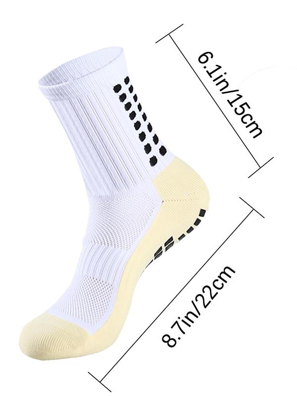 Men's 1 Pair Plain Crew Football Socks, Anti-slip High Stretch Soft Comfy Breathable Soccer Socks for Football Basketball Sports, Athletic Socks for All Seasons